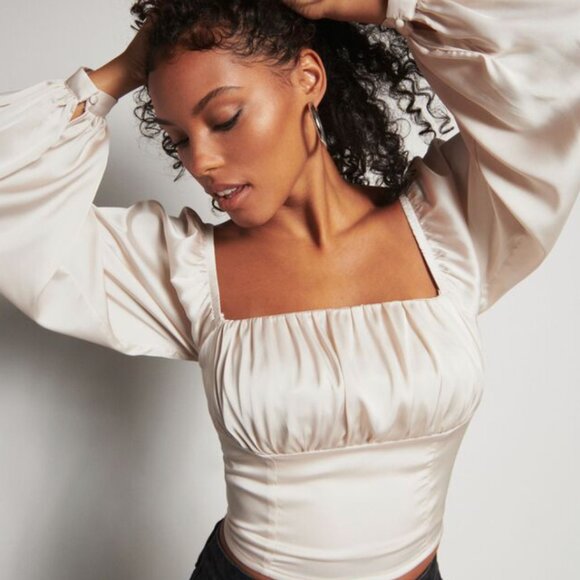 Dynamite Champagne Satin Blouse | US L - Picture 2 of 8